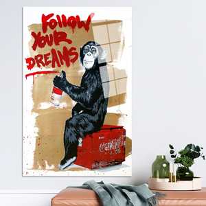 Impresión de Arte en Lienzo con Diseño de Mono de Banksy en Vidrio Templado, ARTE EN VIDRIO TEMPLADO - Product Image 1