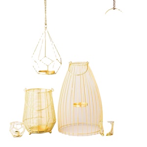 โลหะโคมไฟเชิงเทียนแก้บนลวดทองตกแต่งบ้านเหล็กคริสต์มาสแขวนโคมไฟ - Product Image 1