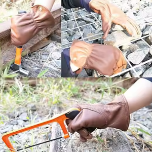 Gants de travail en cuir de vachette marron rétro OEM pour hommes, effet délavé, coupe pour motocyclette, utilisation agricole pour meubles, jupes, chaussures et ceintures - Product Image 2