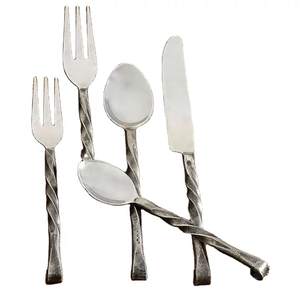 Juego de cubiertos de acero inoxidable con aspecto de bambú, respetuosos con el medio ambiente, cubiertos de mesa con mango de Metal sostenible para fiestas, tenedor y cuchara - Product Image 5