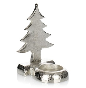 Porte-bougie en métal et bois en forme de sapin de Noël |   Ornement décoratif unique pour la décoration d'étagères et de tables |   Décoration de maison festive - Product Image 1