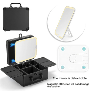 Estuche cosmético de gran capacidad con espejo de succión magnética, partición extraíble, bolsa de almacenamiento, caja de maquillaje portátil para viajes - Product Image 3