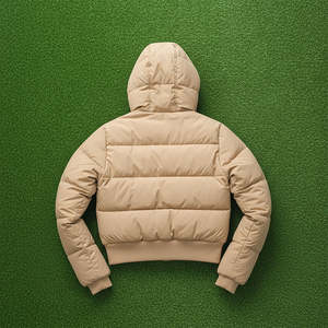 Chaqueta Acolchada Gruesa de Color Beige Sólido de Diseño Personalizado, Tejido Transpirable, Capucha Ajustable con Botones, Estilo Corto, Chaqueta de Burbuja para Mujer - Product Image 6