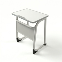 Bureau d'école moderne ARSU, chaise noire, plateau en bois blanc, structure en plastique durable, pieds en métal en forme de T, finition thermolaquée, garantie 2 ans