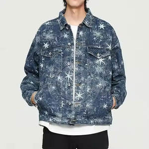 Veste en jean personnalisée pour hommes coupe ajustée, tenue à la mode, look streetwear, veste en jean strass - Product Image 1