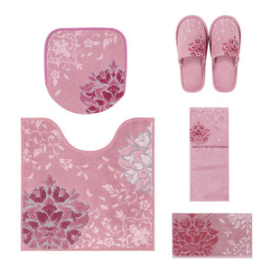 Decormusee, juego de baño precioso de 5 piezas, azul gris/azul marino/rosa, incluye alfombrilla para inodoro, tapa multiusos, funda para soporte de papel - Product Image 6