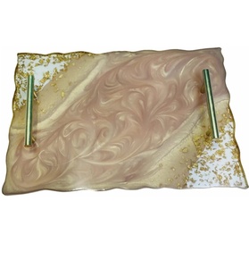 Bandeja de resina con mango dorado para servir comida postre en hoteles restaurantes hogar Cocina - Product Image 1