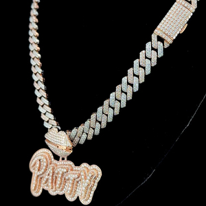 Pendentif en diamant moissanite entièrement serti avec chaîne cubaine, serti à griffes, meilleur collier de style hip-hop, meilleur cadeau pour homme - Product Image 5