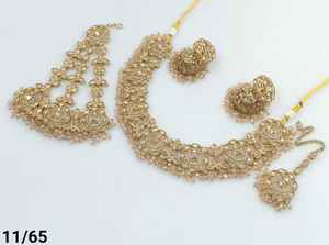 Flower Latest Indian Jewelry Traditional Gold Plated Motipearl With Jumkha Earring &Maagtika Pasha Combo Necklace Set <b>Women</b> - Product Image 4