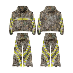 400gsm Heavyweight Plus Size All Over Tree Printed Four Stripes Design Flared Jogger Pantalones de chándal y Full Zip Up Hoodie Sets - Product Image 6