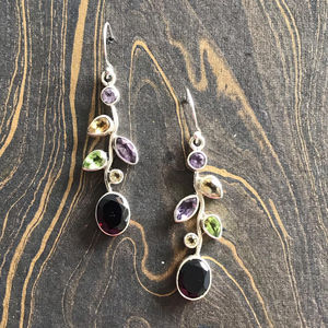Bohemian 925 <b>Silver</b> <b>Drop</b> <b>Earrings</b> With Amethyst Multi Stone Bezel Setting Women's Party Jewelry Plant Pattern Design - Product Image 1