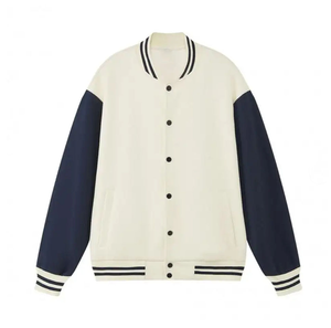 Custom Design High Quality <b>Men's</b> Stand Collar Front Logo Custom Maroon & <b>Cream</b> Letterman <b>Jacket</b> Varsity <b>Jacket</b> - Product Image 1