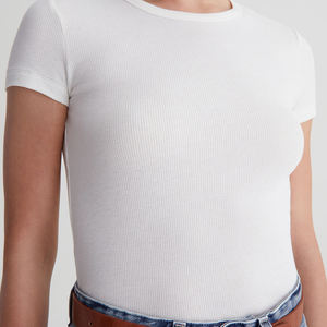 Camiseta de mujer de cuello redondo de mezcla de lyocell de algodón suave transpirable Rib-Knit Slim-Fit - Product Image 2