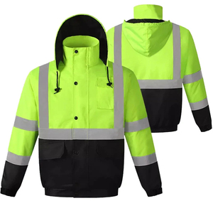 Manteau de sécurité d'hiver haute visibilité Vêtements de travail de sécurité en coton avec poches et fermeture éclair, manteau de pluie pour la circulation routière Manteau d'avertissement pour hommes - Product Image 1