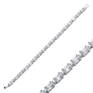 Effacer CZ Pierre Baguette Conception Tennis Bracelet Fabriqué À La Main 925 Argent Turc En Gros bijoux fins pour les femmes - Product Image 1