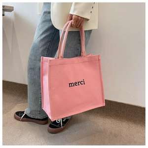 Women's Heavyweight Canvas Tote Bag in Pink Purple Black <b>White</b> <b>Cream</b> Colors with Durable Fabric for Daily Use - Product Image 2