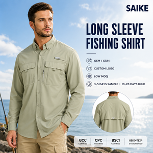 Chemise de pêche personnalisée OEM UPF 50+ à manches longues, boutonnée, anti-UV, séchage rapide, pour hommes, fournisseur en gros - Product Image 1