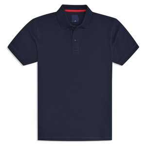 Piqué liso azul marino ecológico informal para hombre para polo 100% algodón Spandex patrón sólido con media manga y botones - Product Image 1