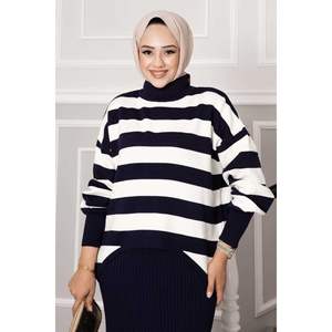 Robe courte à rayures larges Bleu Marine - Product Image 3