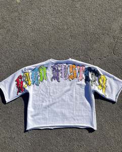 T-shirt unisexe en jersey 100 % coton coupe ample, délavé à l'acide, respirant, avec impression intégrale du logo sur le devant, idéal pour l'automne - Product Image 5