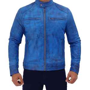 Veste en cuir à la mode, veste d'hiver, col montant en toile, logo sur le devant, prix de gros bon marché, veste en cuir pour hommes - Product Image 5
