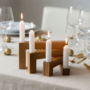 Juego de Portavelas de Madera de Roble Macizo Moderno, Candelabros Modulares Encajables para Centro de Mesa, Decoración del Hogar, Estilo Minimalista - Product Image 1