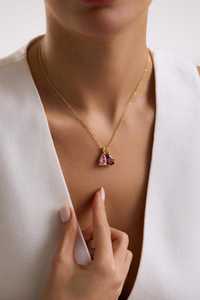 925 Sterling Silver 14K Gold Plated Large Drop <b>Birthstone</b> Ruby Pendant <b>Necklace</b> Personalized Jewelry Gift - Product Image 2