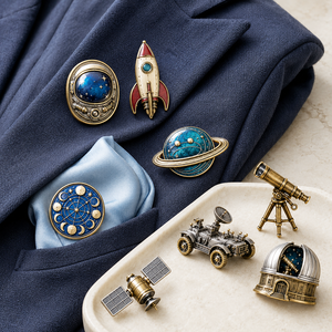Broches de revers, badges décoratifs artistiques et épingles en métal sur le thème de l'espace, en laiton plaqué or et émail, de style antique, de collection, personnalisables, cadeau - Product Image 4