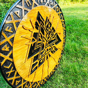 Escudo de Batalla Medieval Hecho a Mano, Auténtico de Ragnar Vikingo, Diseño Desgastado, Personalizable OEM - Product Image 3