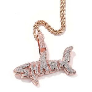 Iced Shark 925 Silver Lab Created Customized Letter Pendant Necklace Rhodium Plated Moissanite Hip Hop Style Box <b>Chain</b> Unisex - Product Image 2