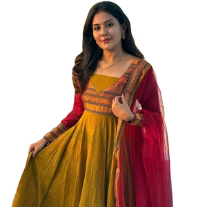 Ce haut est fabriqué en tissu de soie Pure Vichitra, élégant, 1 couleur, tailles S à 3XL, motif ample, Anarkali Salwar/Kurta traditionnel. - Product Image 1