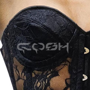 Corsé de encaje floral transparente negro hecho a medida con copas redondeadas y leggings florales a juego |   Proveedor de Conjuntos de Lencería - Product Image 4