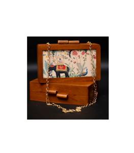 Royal Elephant Bolso de mano estampado de madera y bolso cruzado Embragues de noche de metal - Product Image 5