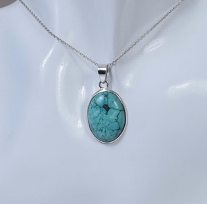 Pendentif en argent sterling turquoise bleu, chaîne en argent sterling, bijoux en pierres précieuses faits à la main, cadeau de naissance de décembre pour femmes - Product Image 5