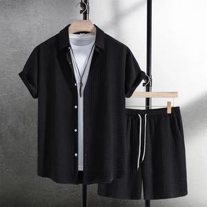 New Summer Men's Casual <b>Shirt</b> and <b>Shorts</b> <b>Set</b> Breathable 100% Cotton Pocket <b>Short</b> Sleeve Beachwear - Product Image 2
