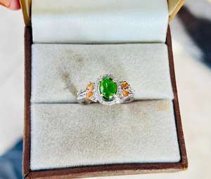 แหวนค็อกเทลเงินแท้ 925 ชุบโรเดียม ประดับด้วยพลอยโครเมียมไดโอไซด์ธรรมชาติและเพชร เหมาะสำหรับเป็นของขวัญวันครบรอบ - Product Image 6