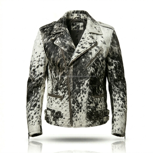 OEM Custom Men's Genuine Cowhide Hair-On Leather <b>Jacket</b> Wholesale Animal Print Motorcycle <b>Biker</b> Coat Sialkot Factory - Product Image 3