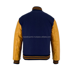 Chaqueta Varsity Azul Marino de Lana con Mangas de Cuero Dorado Personalizada OEM 2026 para Hombre, Chaqueta de Invierno Calefactable de Alta Calidad y Bajo MOQ - Product Image 2