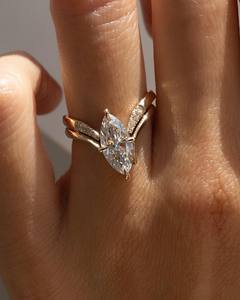 18K Gold Plated 925 Sterling Silver Marquise Cut Moissanite Engagement <b>Ring</b> VVS D Color Luxury <b>Open</b> Band <b>Ring</b> for Women - Product Image 1