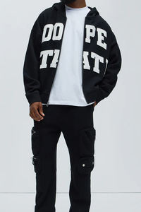 Sweat à capuche zippé pour homme, style streetwear personnalisé, en molleton épais, coupe courte, avec strass et impression DTG, prix de gros - Product Image 4