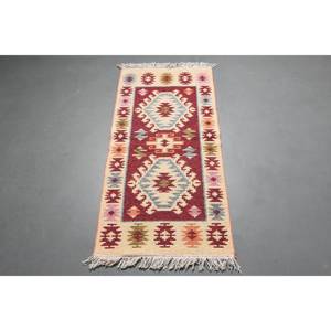 พรมตุรกีขนาด 1.9x3.8 ฟุต พรมวินเทจขนาดเล็ก พรมขนสัตว์ลายจุดสีแดงเบจ - Product Image 5