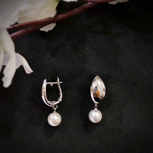 Pendientes de Aro Tipo Bali con Perla Blanca de Agua Dulce, Compre Joyería Chapada en Oro para Mujer en Línea - Product Image 2