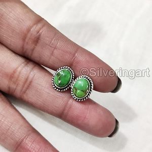Women's <b>Stud</b> Earring Natural Green copper turquoise Gemstone Christmas Unisex Handmade Jewelry 925 Sterling <b>Silver</b> <b>Stud</b> Earring - Product Image 3