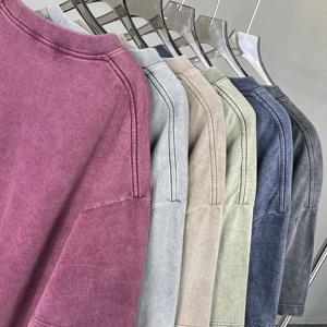 Poids lourd 100% coton personnalisé Boxy recadrée impression lavage à l'acide conception surdimensionné plaine Curling hommes t-shirts Style décontracté - Product Image 6