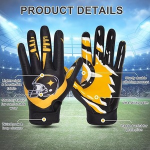 Guantes de Fútbol Americano Profesionales de Diseño Personalizado, Guantes de Receptor, Tamaño Estándar, Cuero Sintético de Primera Calidad, Todos los Tamaños - Product Image 3