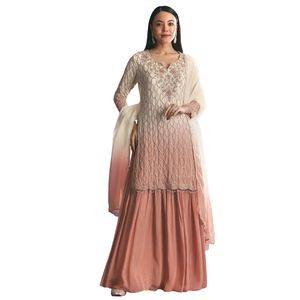 Pesca Chinon Ombre Kurta Palazzo tuta con paillettes filatura all'ingrosso donna abbigliamento etnico OEM fabbrica fornitore di rinfuse - Product Image 3