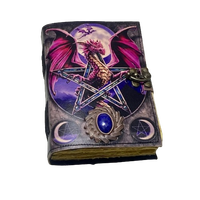 Carnet en cuir imprimé Dragon de Pierre, fait main, Grimoire, Livre de sorts avec Gemmes, Pentagramme, Soleil et Lune, Couverture rigide, Feng Shui