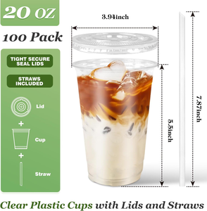 20oz Modern Clear PET/PLA Disposable Cold <b>Cups</b> Lids Straws BPA Free Eco-Friendly Leak Proof for Iced Coffee <b>Smoothies</b> Parties - Product Image 4