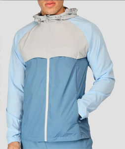 Chándal de nailon con estampado bordado personalizado de dos piezas, chándal cortavientos, conjunto corto de chándal con capucha y bloques de color, OEM - Product Image 2