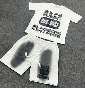 Ropa de calle personalizada para hombre, ropa deportiva para correr, gimnasio, 100% algodón, Conjunto de camiseta y pantalones cortos de gran tamaño, ropa de Fitness transpirable - Product Image 5